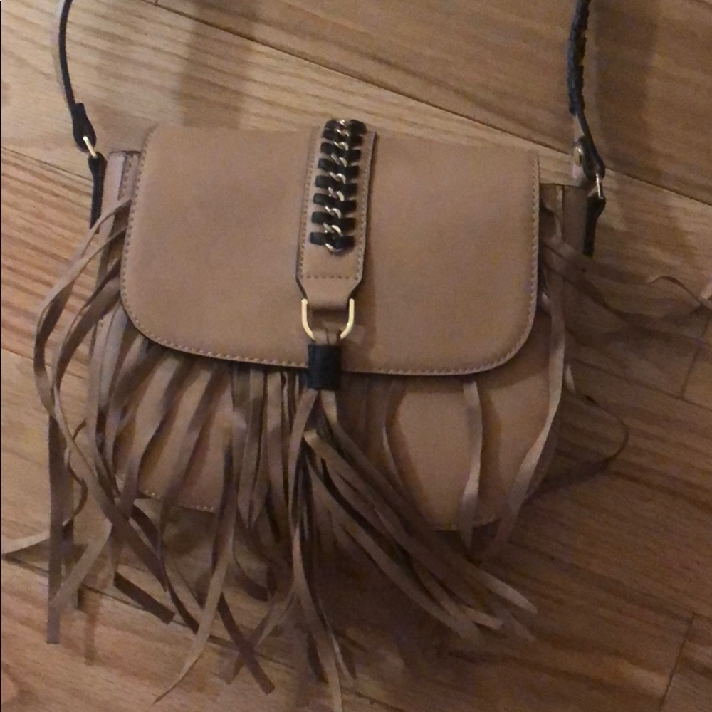 NEW beige faux leather cross-body bag with fringe